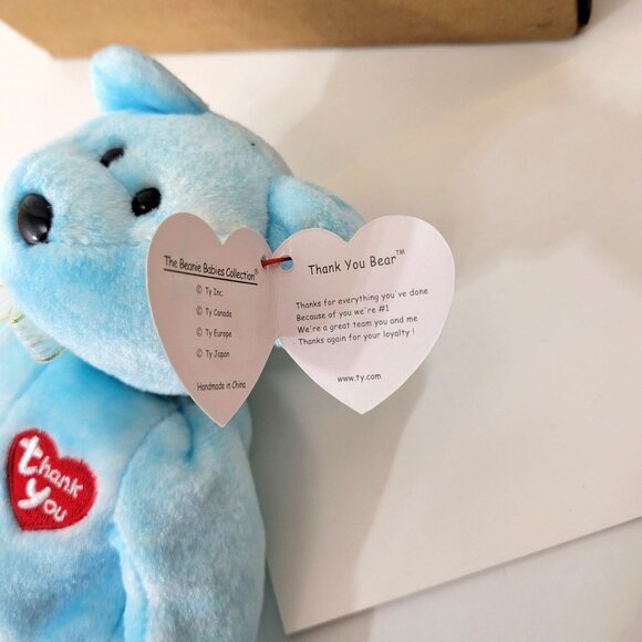 Ty Beanie Babies 2000 Thank You Bear Blue Retailer Exclusive W/ Original Tags & - Picture 4 of 8